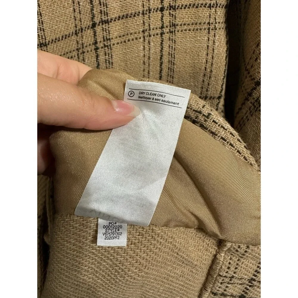 Quiet Luxury Vince‎ Plaid Wool Blend Open Front Coat Tan Black XXS V675791302